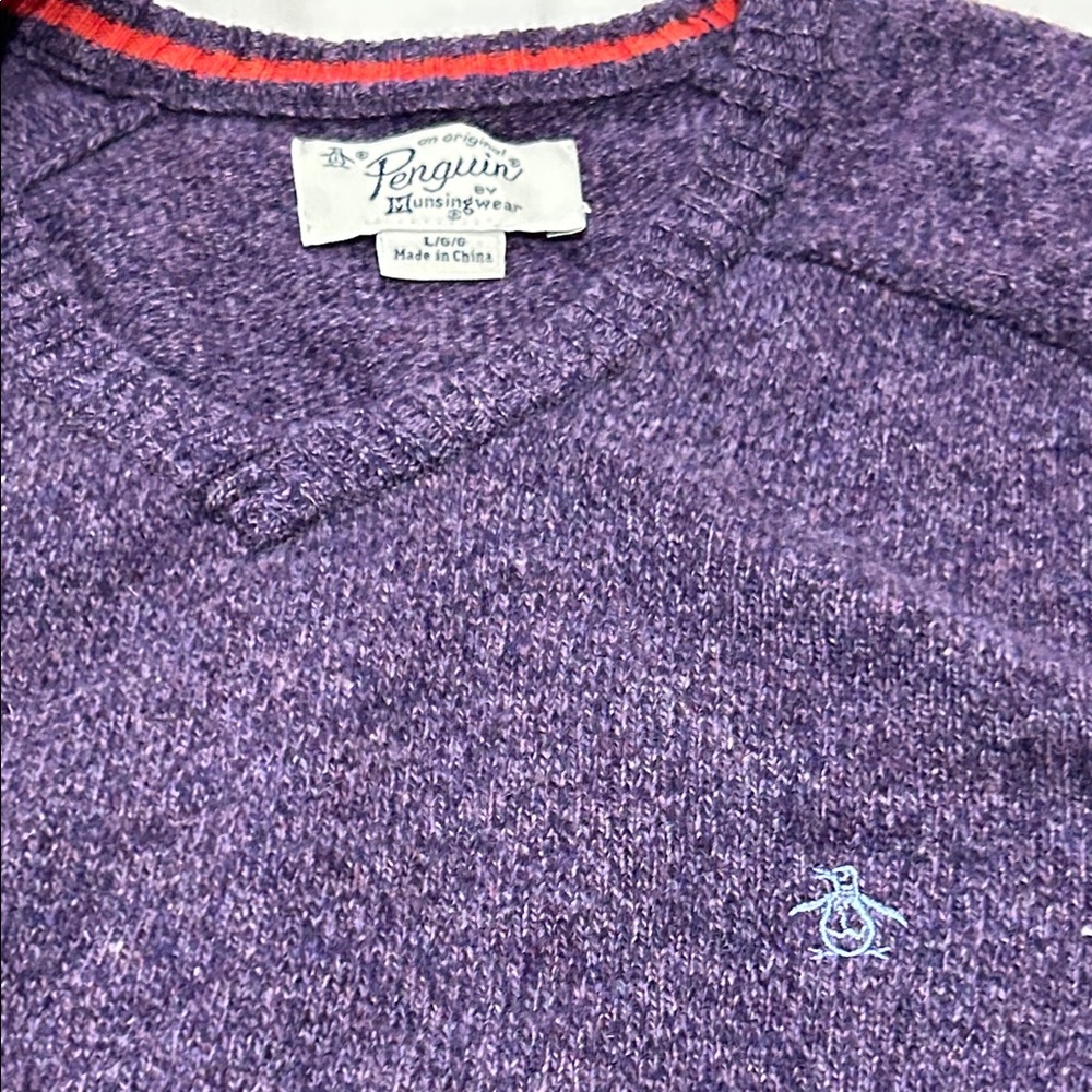 Original Penguin V-Neck Sweater in Rich Purple
